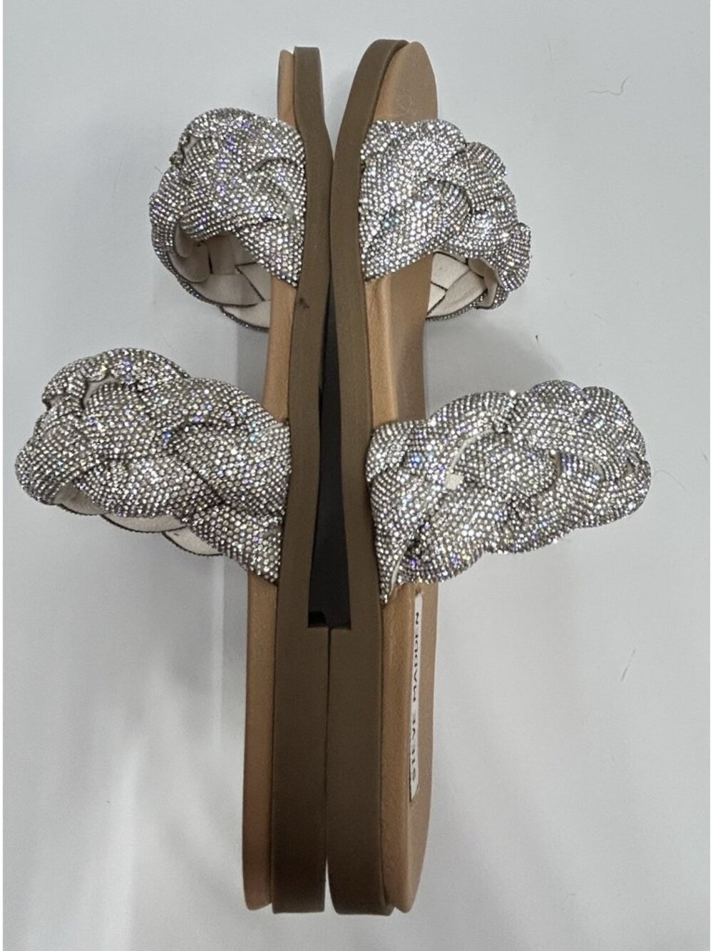 Steve Madden Slide Sandals Braided Rhinestone Silver Bling Women 9.5 MINT W/box - Picture 12 of 14